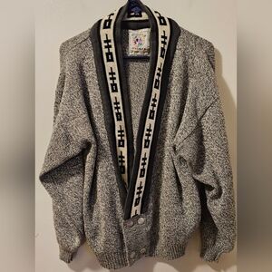 Hoopla Acrylic Cardigan Grandpa Pockets Sweater Ribbed Gray Size M Vintage